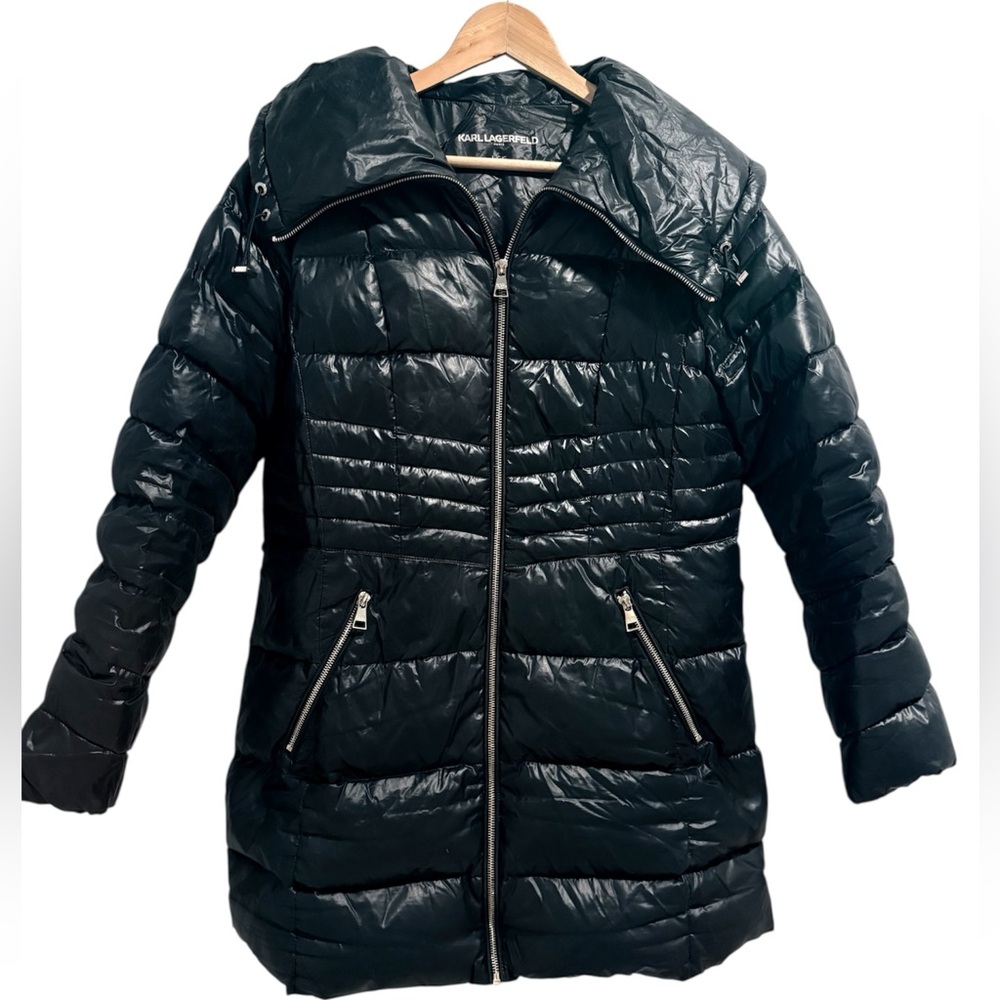 Karl Lagerfeld Shiny Black Puffer Coat
